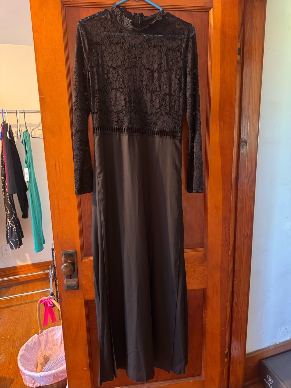 SHEIN Black Lace Long Sleeve Maxi Gown